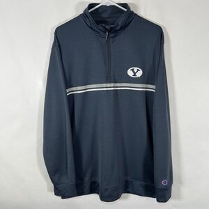 BYU Cougars Champion 1/4 Zip Pullover Mens Size Large Blue Striped Performance